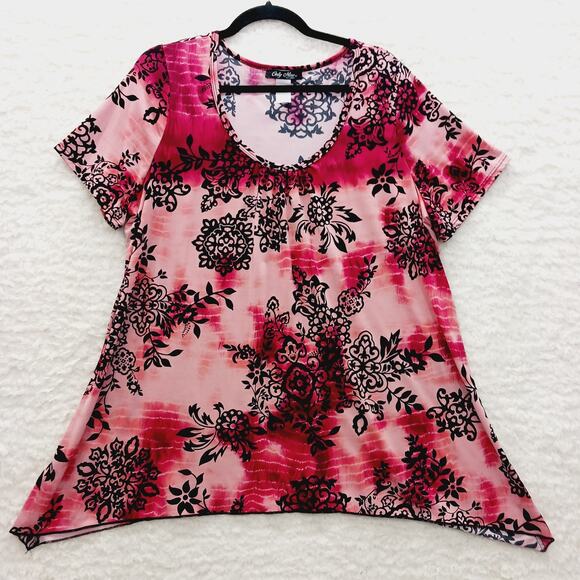 Blouse Size 1XL Boho Pink Black Floral Sharkbite Romantic Fairy Goth Witchy Y2K - Picture 1 of 12